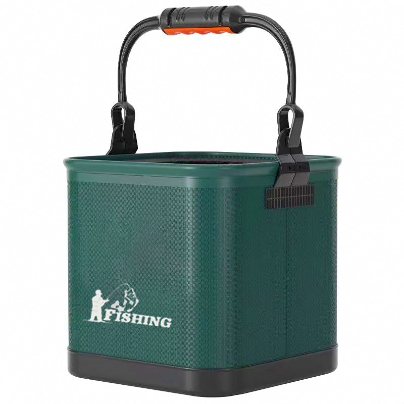 Foldable Fishing Bucket with Anti-Jump Net, EVA, Green