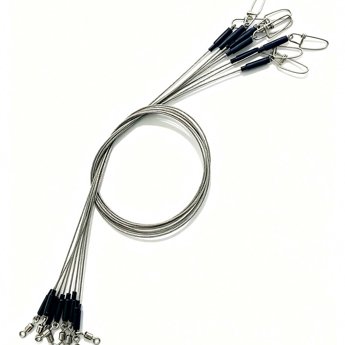 49-Strand 7x7 Wire Leader with Snap & Swivel, 20-80 cm