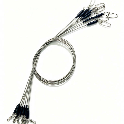 49-Strand 7x7 Wire Leader with Snap & Swivel, 20-80 cm