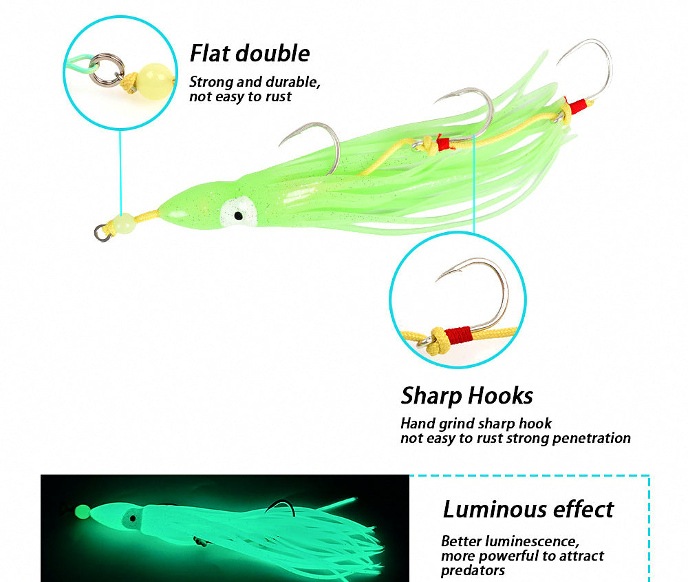 Glow Squid Jig Octopus Lure Rig, 23 cm (9 in), 3/0 & 5/0 – product photo