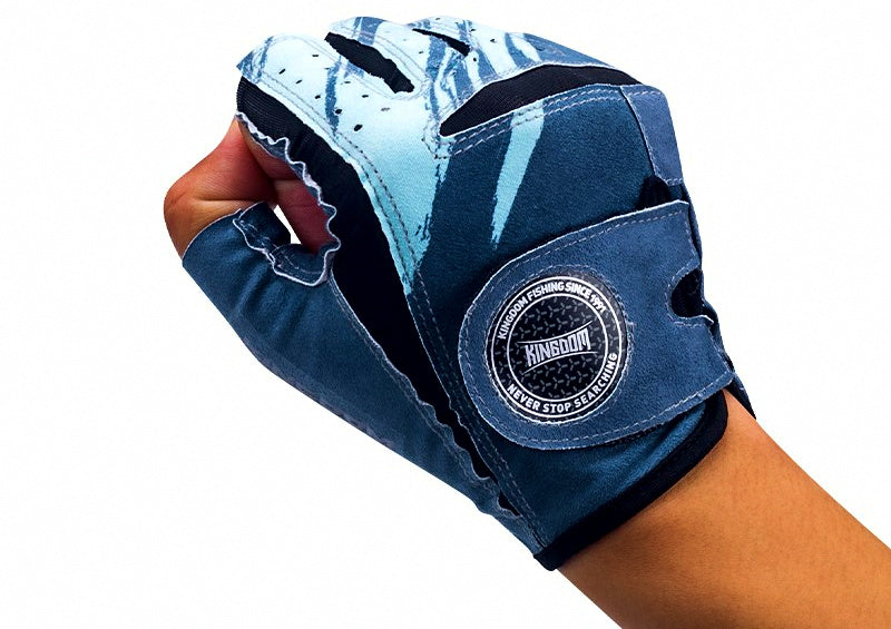 Fishing Gloves, Open Finger, Blue / Black / Camo, S-XXL – product photo