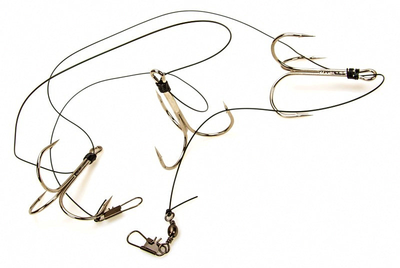 3-Hook Barbed Trolling Hook Rig, Size 8, Boat Fishing – product photo