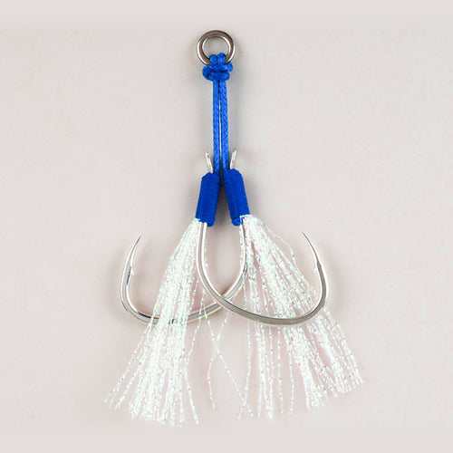 Double Assist Hooks, Blue PE Line, Sizes 1–4/0