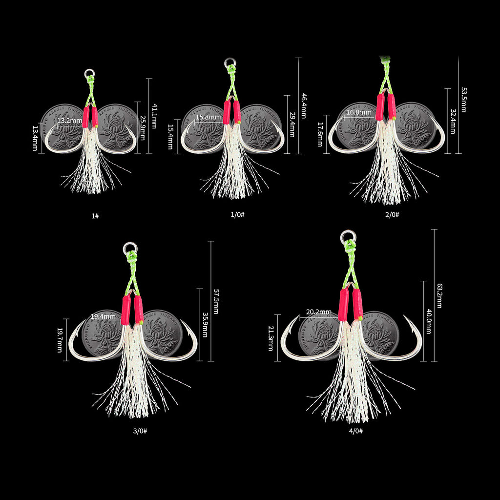 Metal Jig Double Assist Hooks, Steel Wire Core, UV Glow