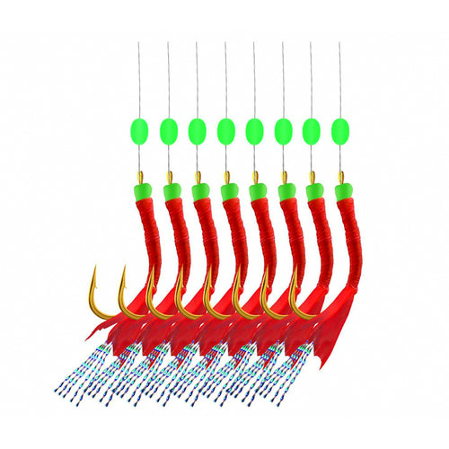 Fish Skin Bait Rig, Red or Green, 6 or 8 Hooks