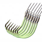 Pre-Tied Glow Offset Barbed Hooks on Line, Sizes 12–30