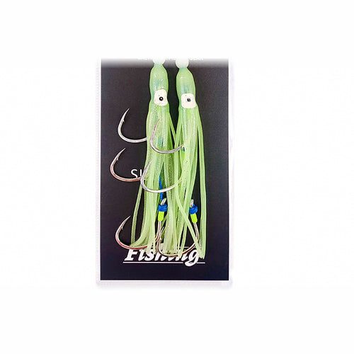 Luminous Squid Skin Treble Hook, PE Line Tied, 2/0–4/0