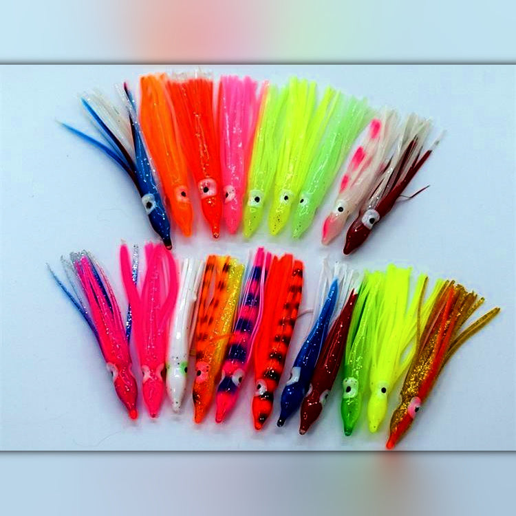 Glow Squid Skirt Trolling Lures, 10-Pack, Multiple Colors