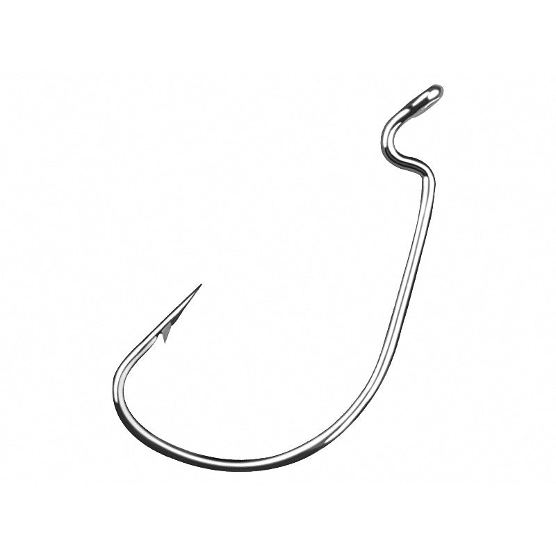Wide Gap Offset Worm Hooks, High Carbon Steel, Size 8–3/0