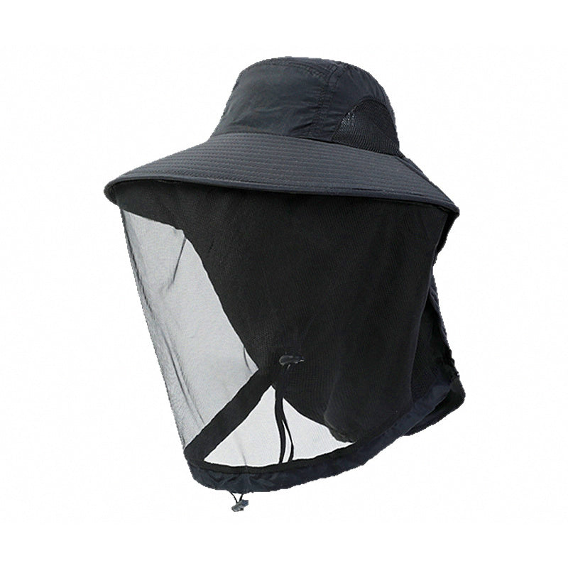 Mesh Face Cover Fishing Sun Hat, Wide Brim, Foldable