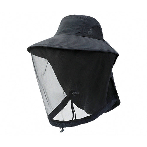 Mesh Face Cover Fishing Sun Hat, Wide Brim, Foldable