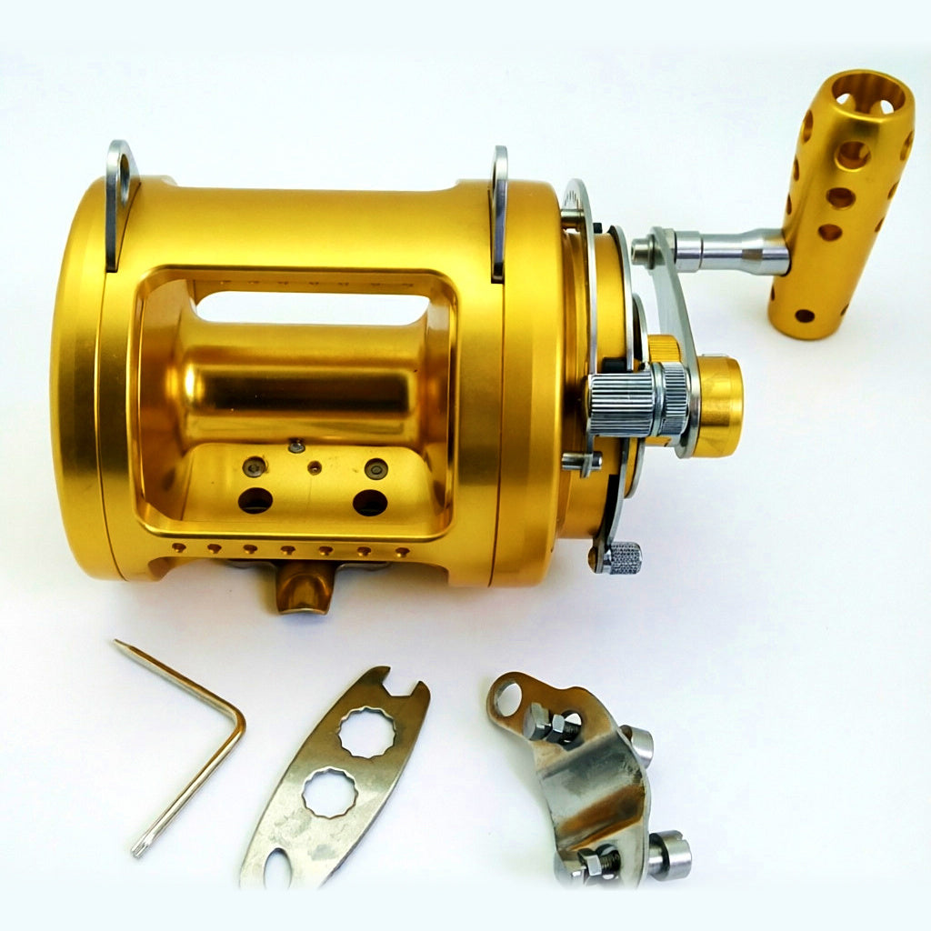 Two-Speed Conventional Trolling Reel, Gold, Saltwater