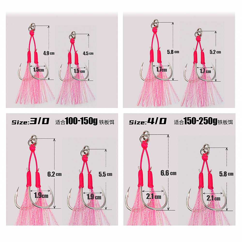Wire Double Assist Hooks with Glow Thread, 1/0–5/0
