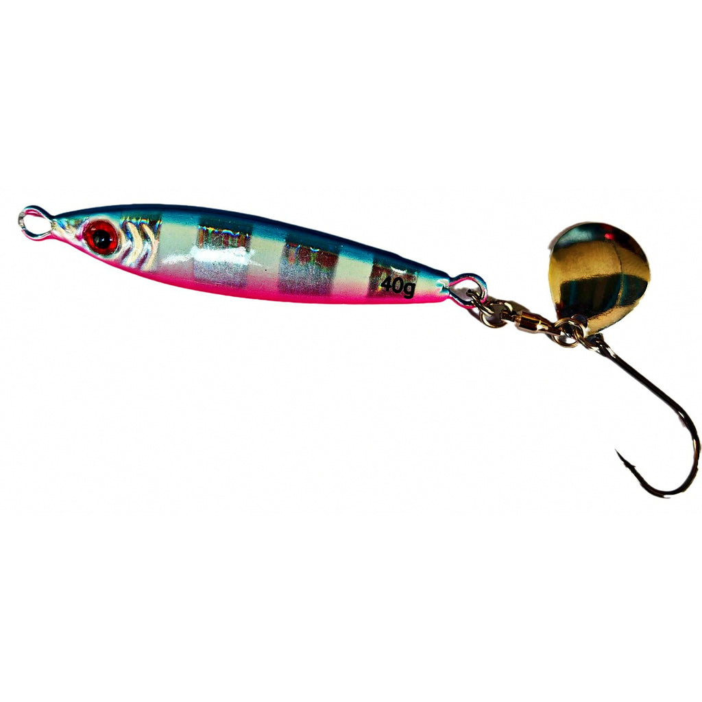 Glow Metal Jig, 30-80 g (1.1-2.8 oz), Pink/Blue Stripe