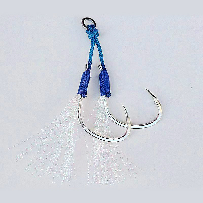 Barbed Double Assist Hooks for Slow Pitch Jigs, 1/0–4/0
