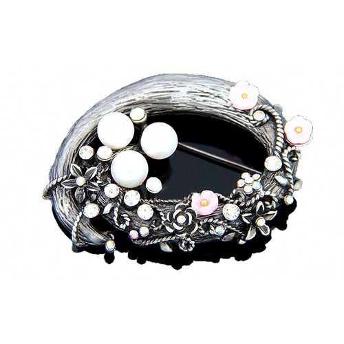 Camellia Flower Pearl Brooch, Vintage Alloy Lapel Pin