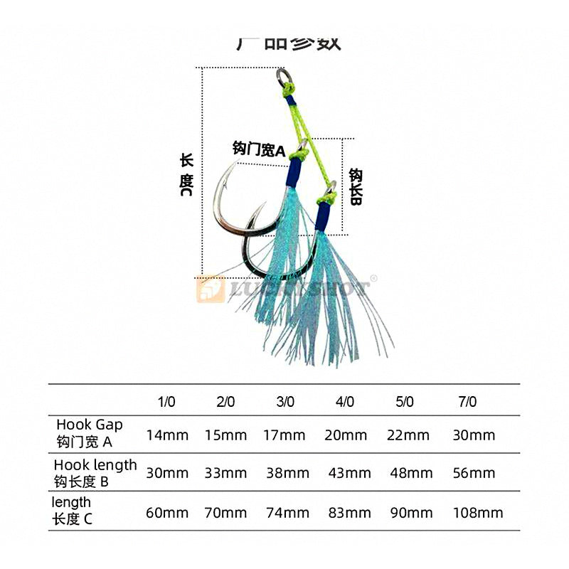 Double Assist Hooks, Wire Rig for Slow Pitch Jigs, 1/0–7/0