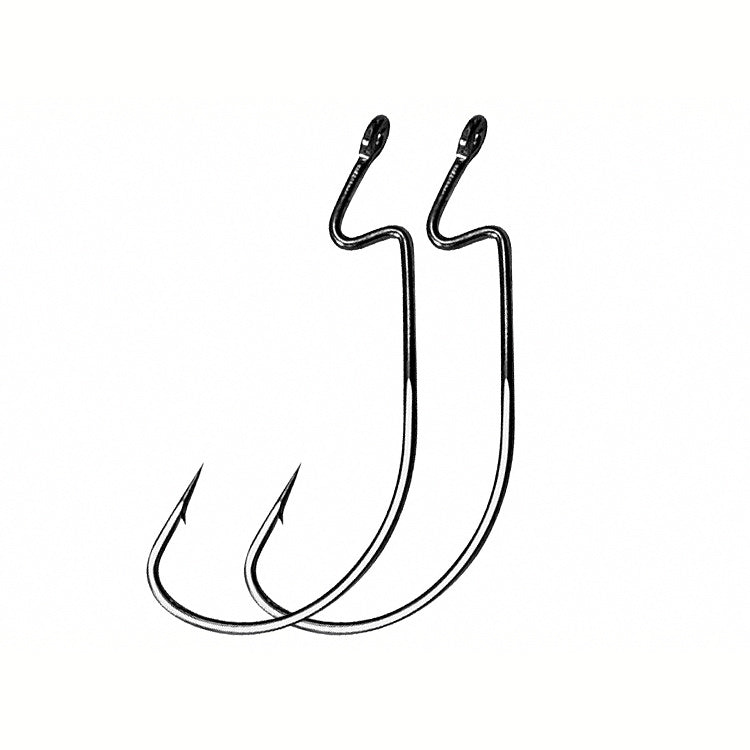 Wide Gap Offset Worm Hooks, Black Nickel, Size 4–3/0