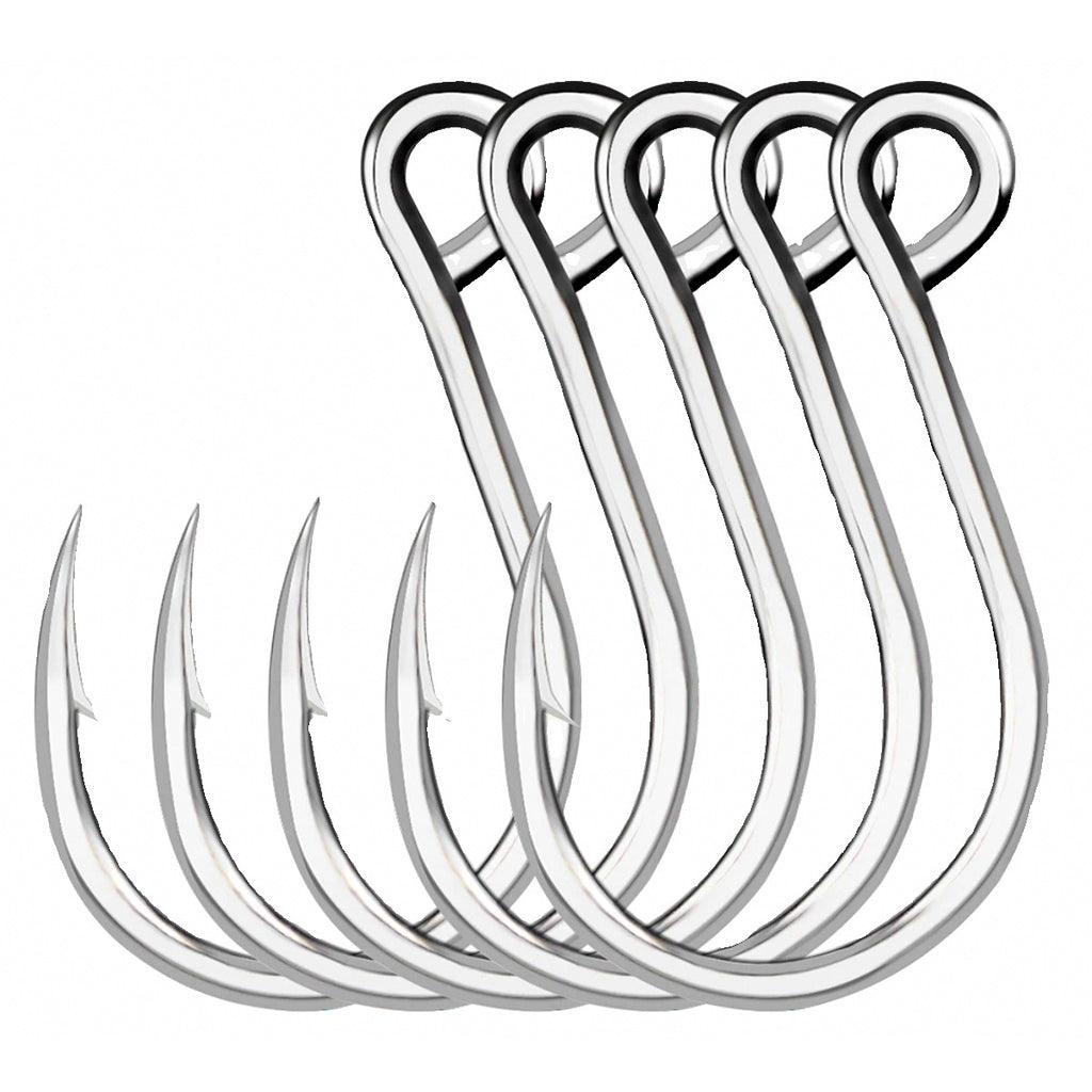 Stainless Steel Barbed Single Hooks, 20 Pack, Size 6 to 11/0