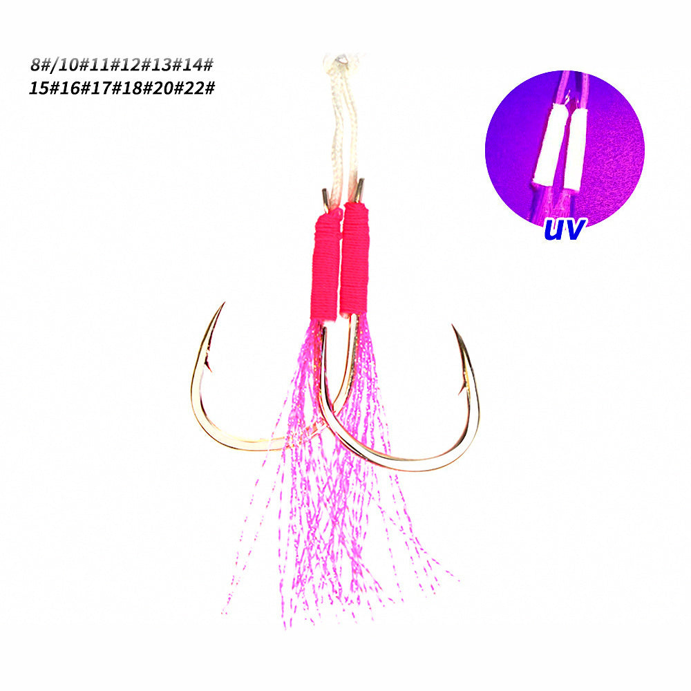 Slow Pitch Jig Assist Hooks, UV Glow Thread, 10-Pack
