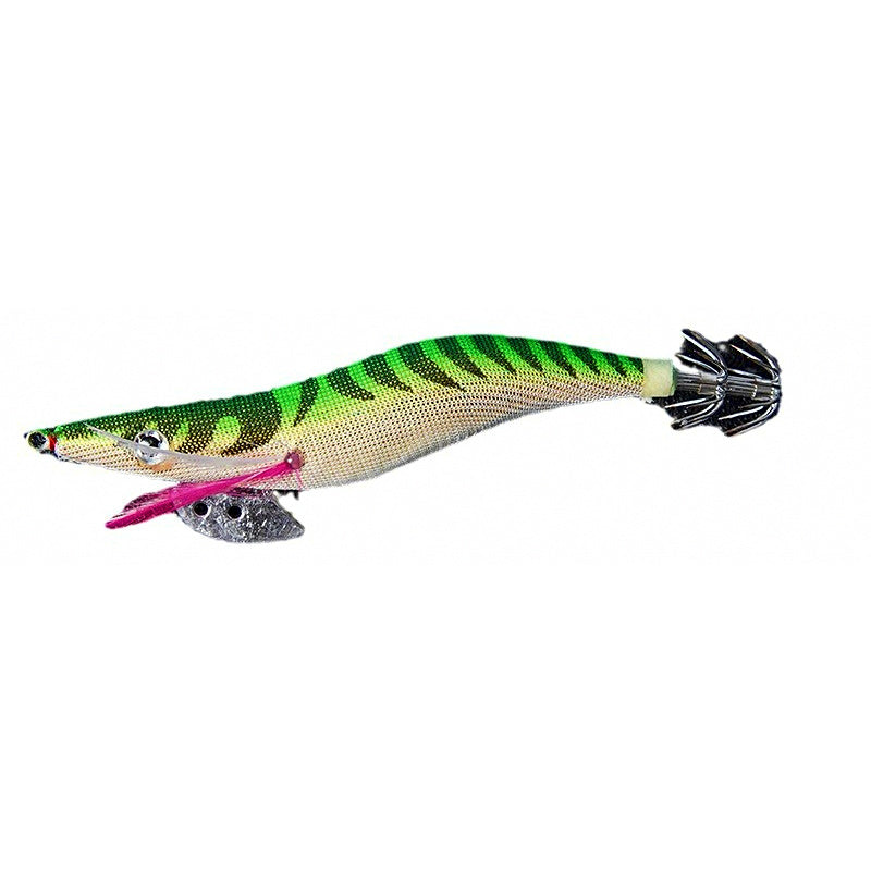Wooden Shrimp Squid Jig Set, Glow Rattle, Sizes 2.5–3.5