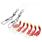 Red Fish Skin Rig, 6 Hooks per Rig, Sizes 3–20