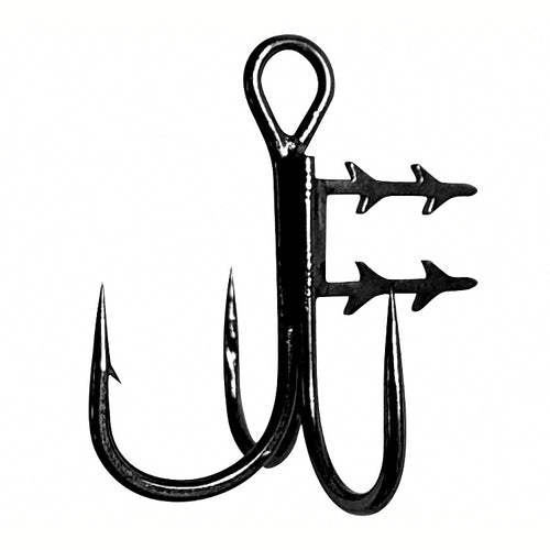 Black Nickel Treble Hooks, Barbed, Sizes 8 to 3/0