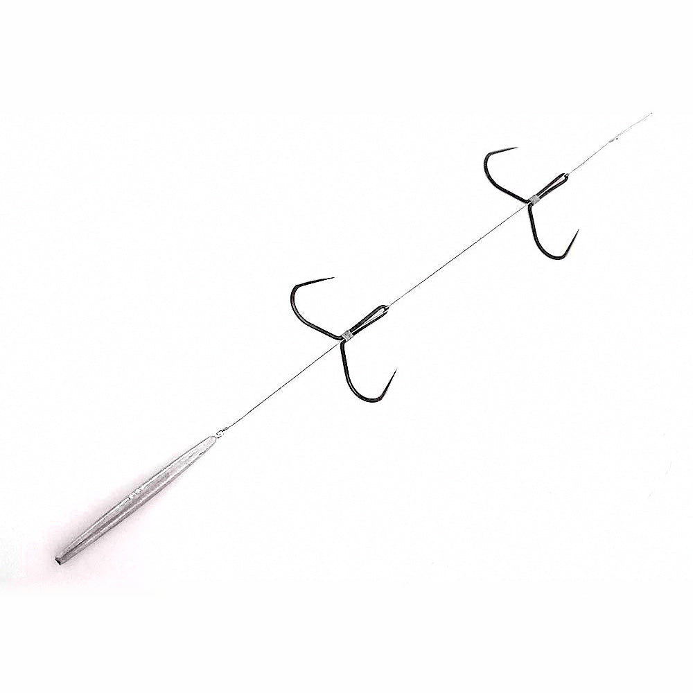 Pre-Tied Barbless Double Hook Rig with Long Lead Weight