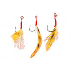 Feathered Single Hooks, Barbed, 50-Pack, Sizes 11, 12, 14