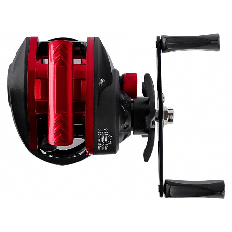 Red and Black Baitcasting Reel, Left or Right Hand