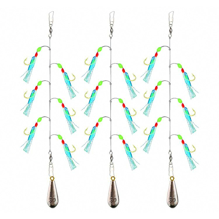 Rainbow Fish Skin Sabiki Rig, 6 Hooks per Rig