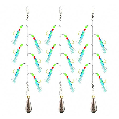 Rainbow Fish Skin Sabiki Rig, 6 Hooks per Rig