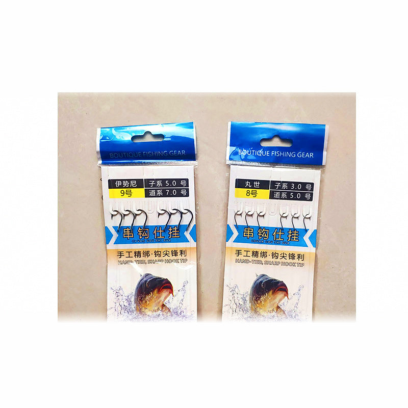 Snelled 3-Hook Rig, Barbed Hooks on Clear Line