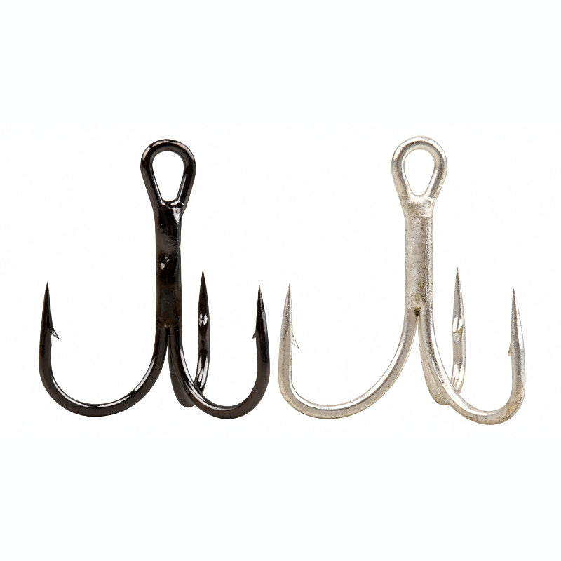 Barbed Treble Hooks, Black Nickel & Matte Tin, Sizes 12–2/0