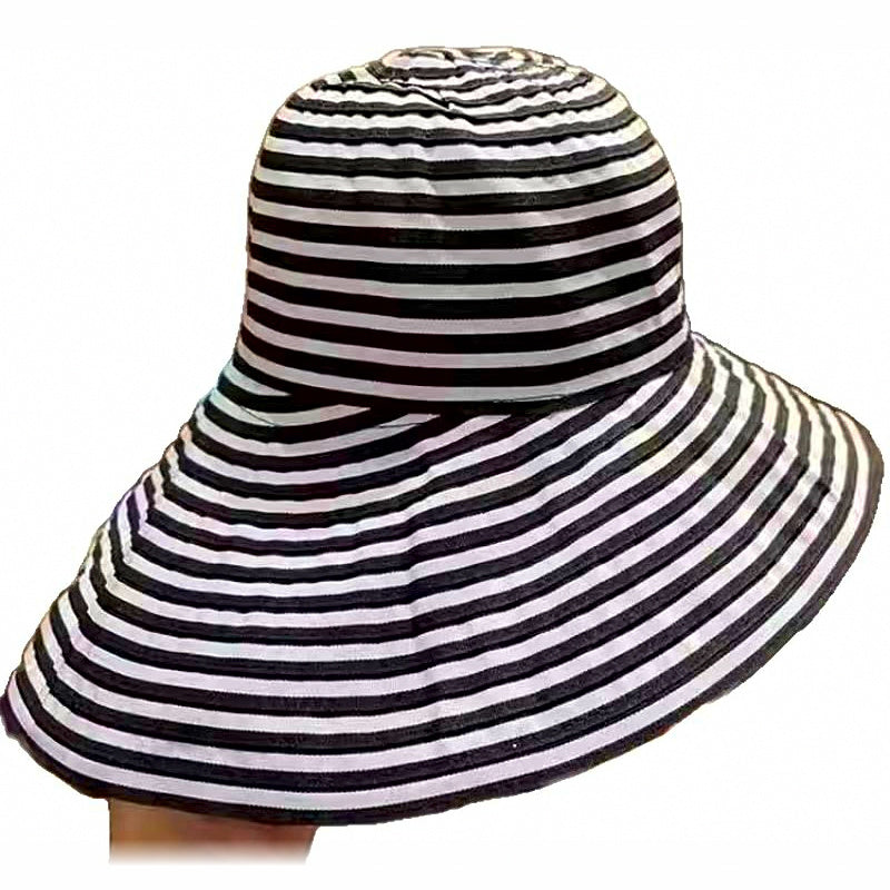 Foldable Striped Bucket Sun Hat, Wide Brim, L (58–60 cm)