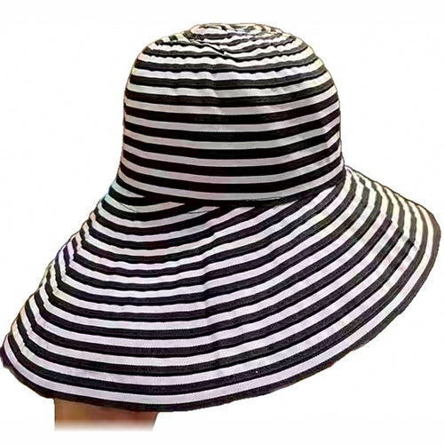 Foldable Striped Bucket Sun Hat, Wide Brim, L (58–60 cm)