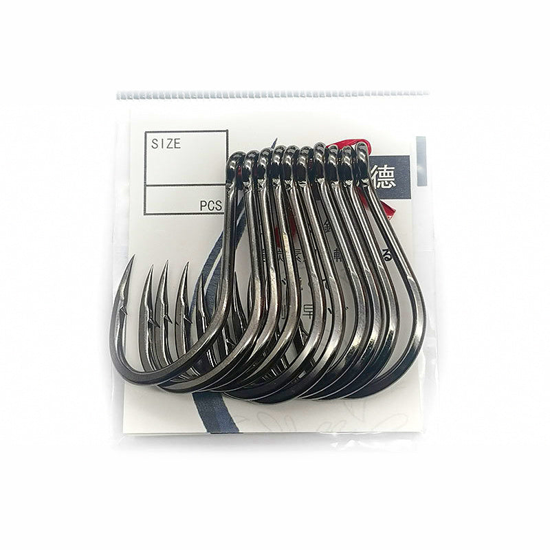 Black Barbed Grouper Hooks, High Carbon Steel, Sizes 10-26