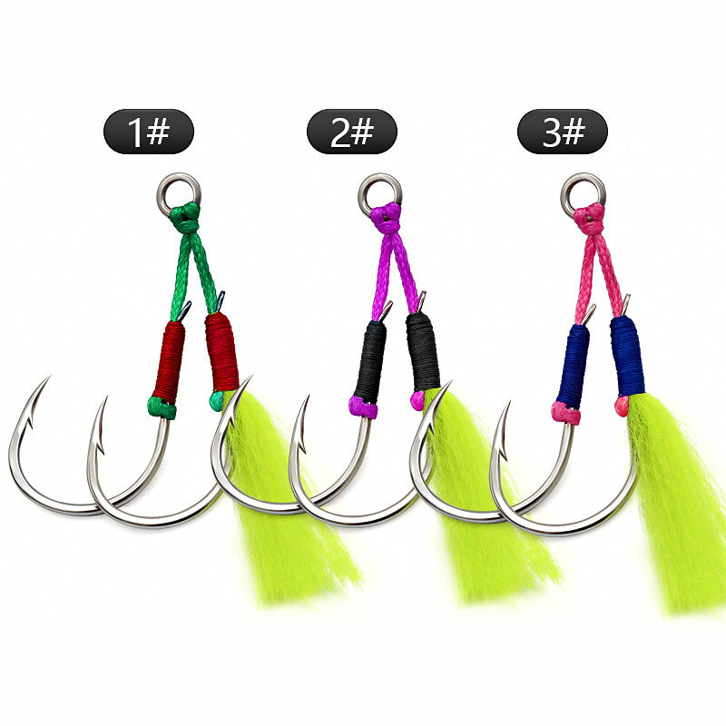 Feather Double Assist Hooks for Slow Pitch Jigs, Size 2–3/0