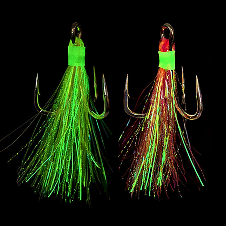 4X Treble Hooks, Sizes 4–2/0, Glow Bright Wire Colors
