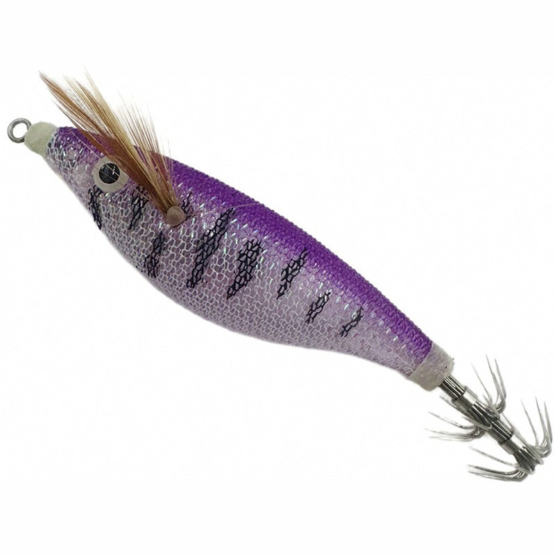 Glow UV Egi Squid Jig, Wood Shrimp Lure with Hooks