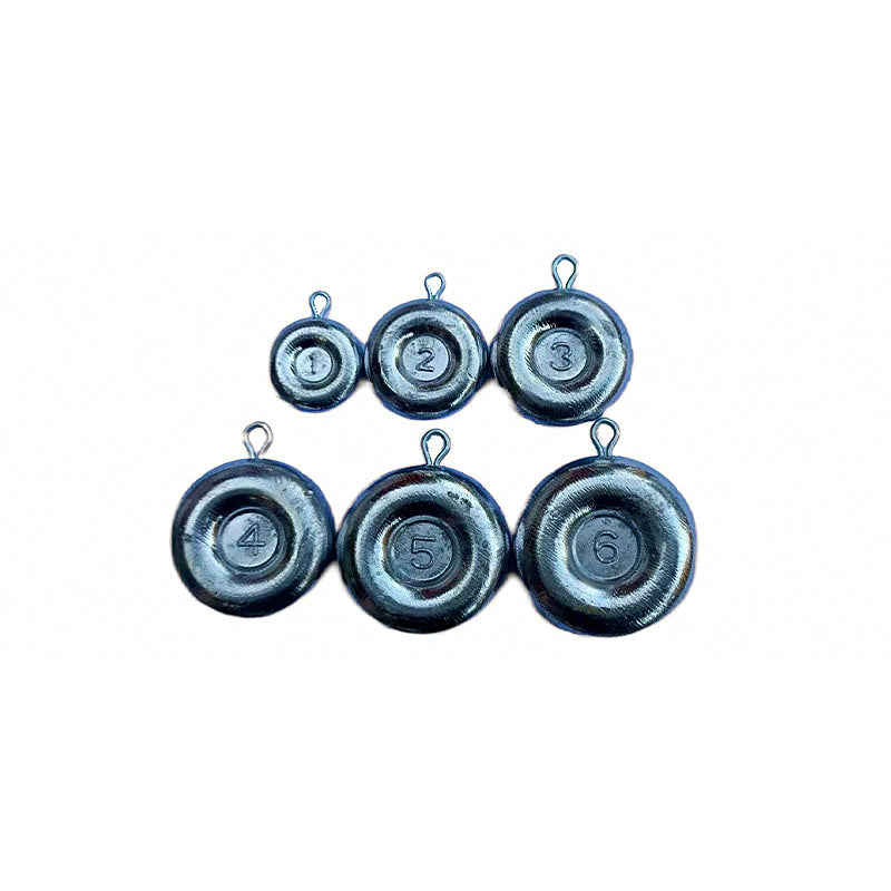 Lead Pancake Sinker, Dimpled Disc, 1–16 oz (28–453 g)
