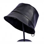 Leopard Print Bucket Hat, Leather Panel, Adjustable, Foldable
