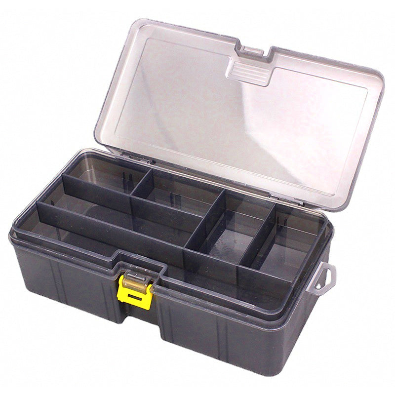 Double-Layer Lure Tackle Box, Gunmetal Translucent