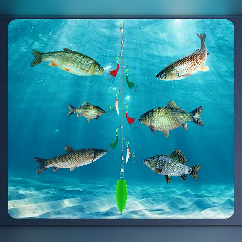 Fish Skin Sabiki Rig, 6 Hooks, Red/Green/Fish Skin