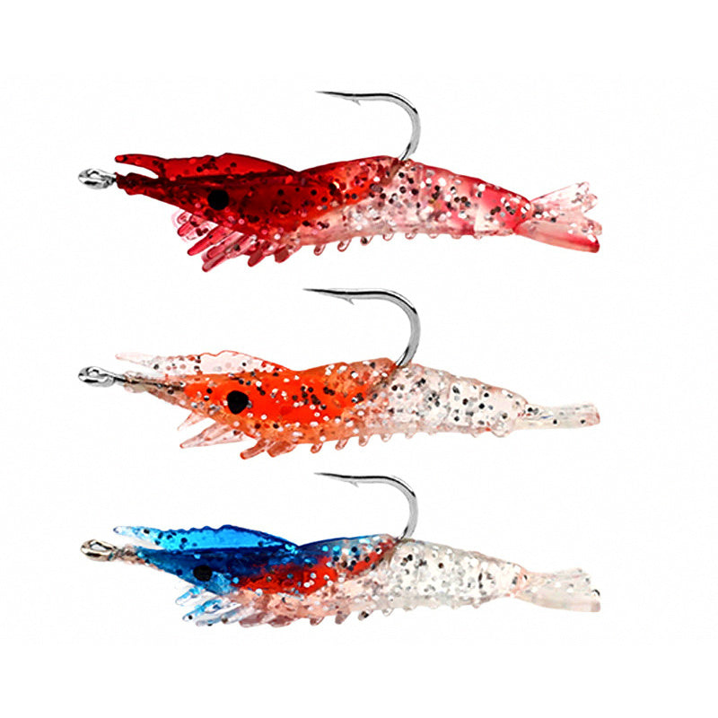 Lead-Weighted Soft Shrimp Lure, Rigged Hook, Glow Option