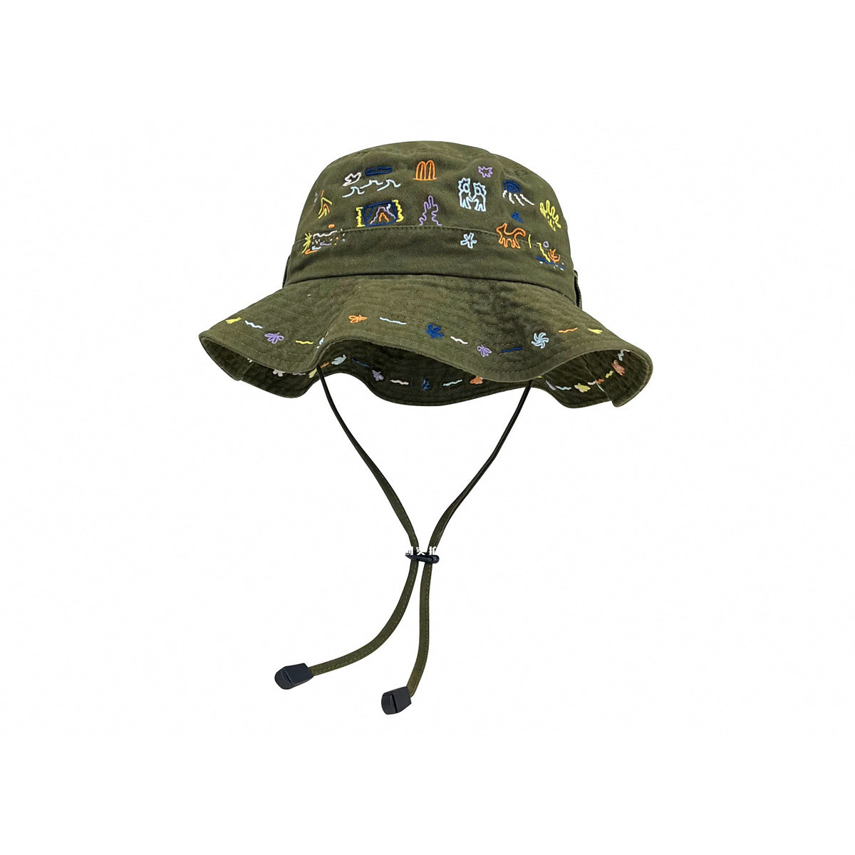 Embroidered Wide Brim Bucket Hat, Sun Protection, M (56-58 cm)