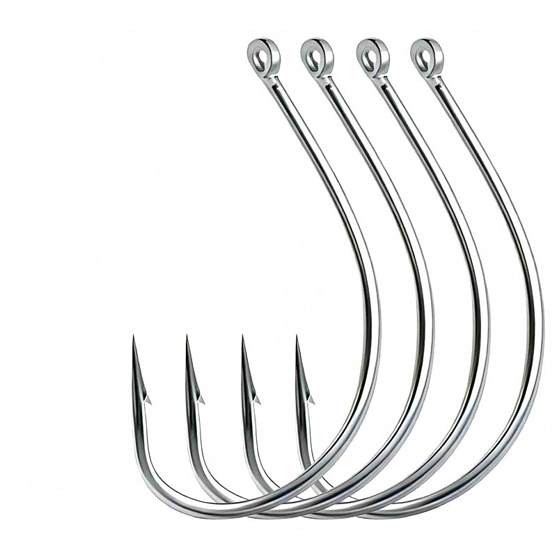 Barbed Ring-Eye Saltwater Hooks, 100 pcs, Sizes 2 to 2/0