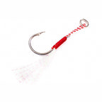 Feathered Single Hook for Slow Pitch Jigs, Silver or Black