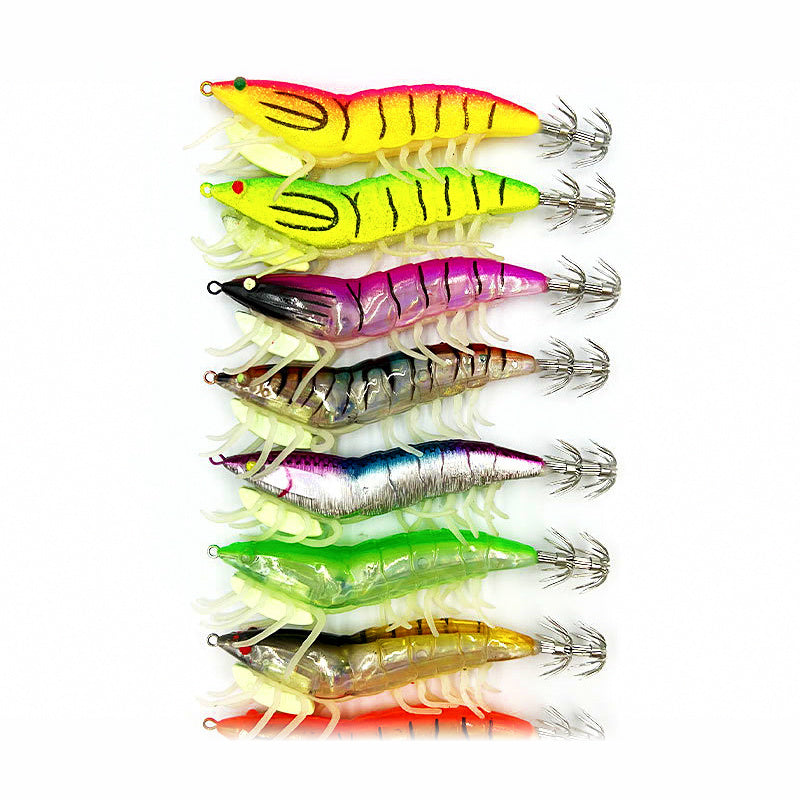 Glow Wood Shrimp Squid Jig with Soft Legs & Rattle, 3.0/3.5