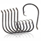 Black Octopus Hooks, High Carbon Steel, Barbed, Sizes 1 to 10/0